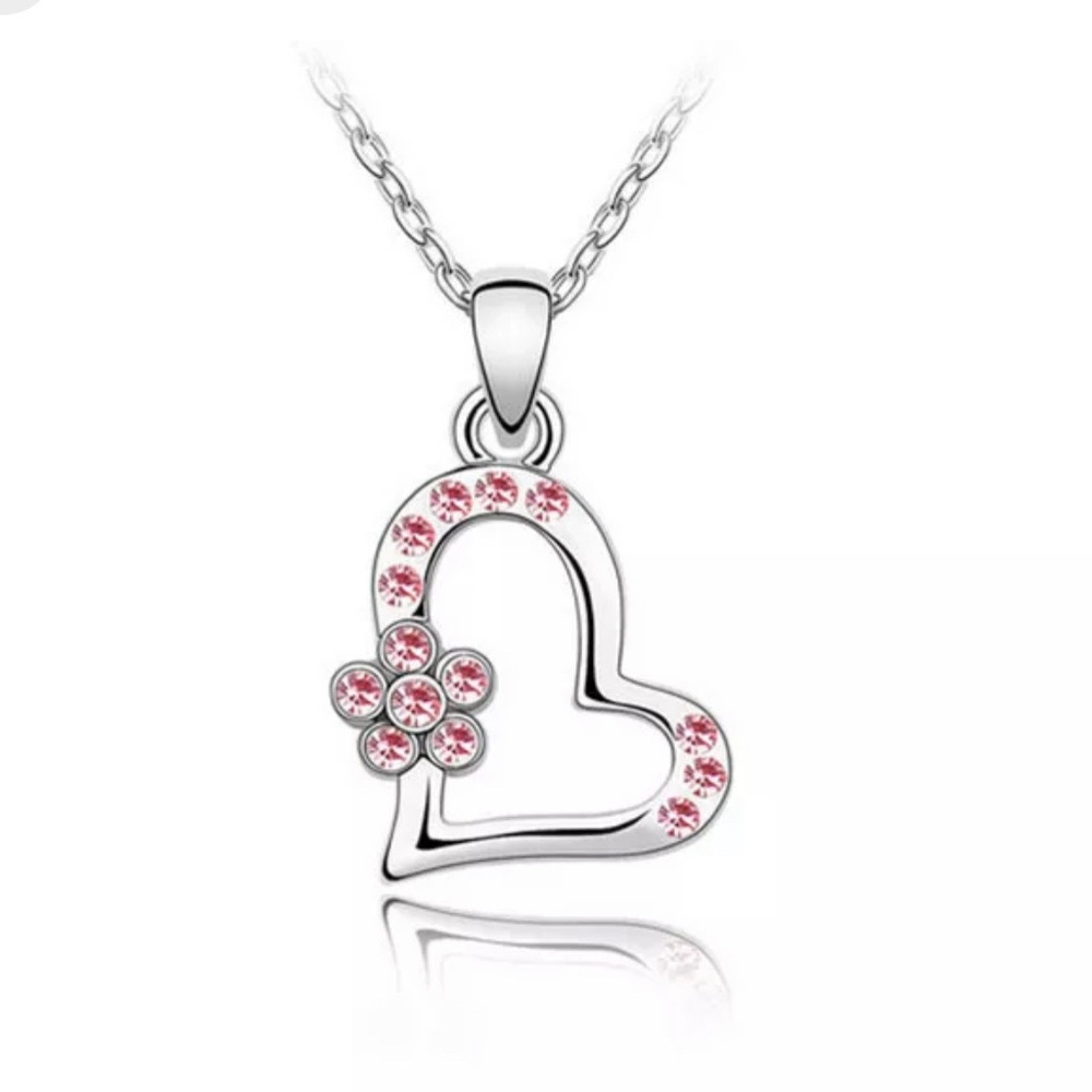 New Women Crystal Heart Silver Pendant Necklace  Jewelry